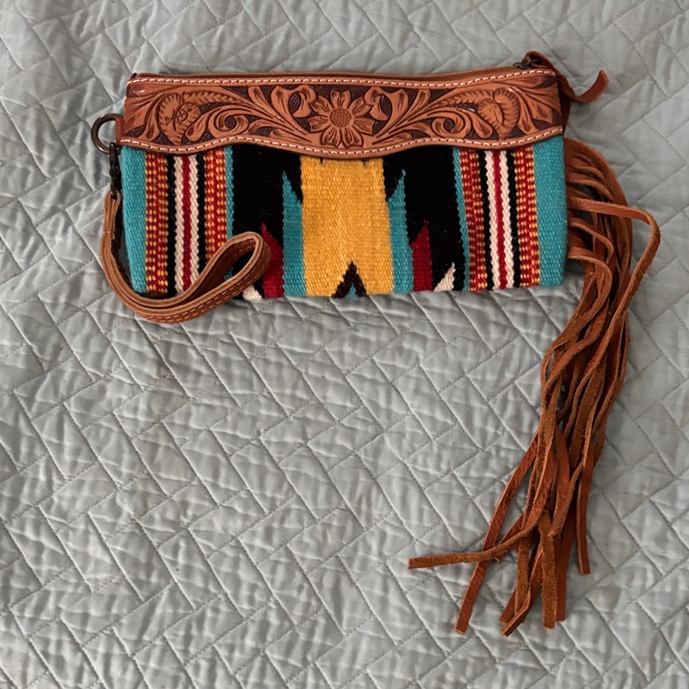 American Darling Multicolor Fringe Clutch